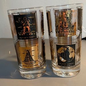 Set Of Two, Seven Wonders of the Ancient World Highball Cocktail Glasses